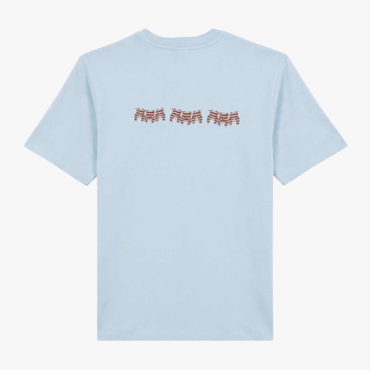 Théo round-neck T-shirts in sky blue cotton with back embroidery