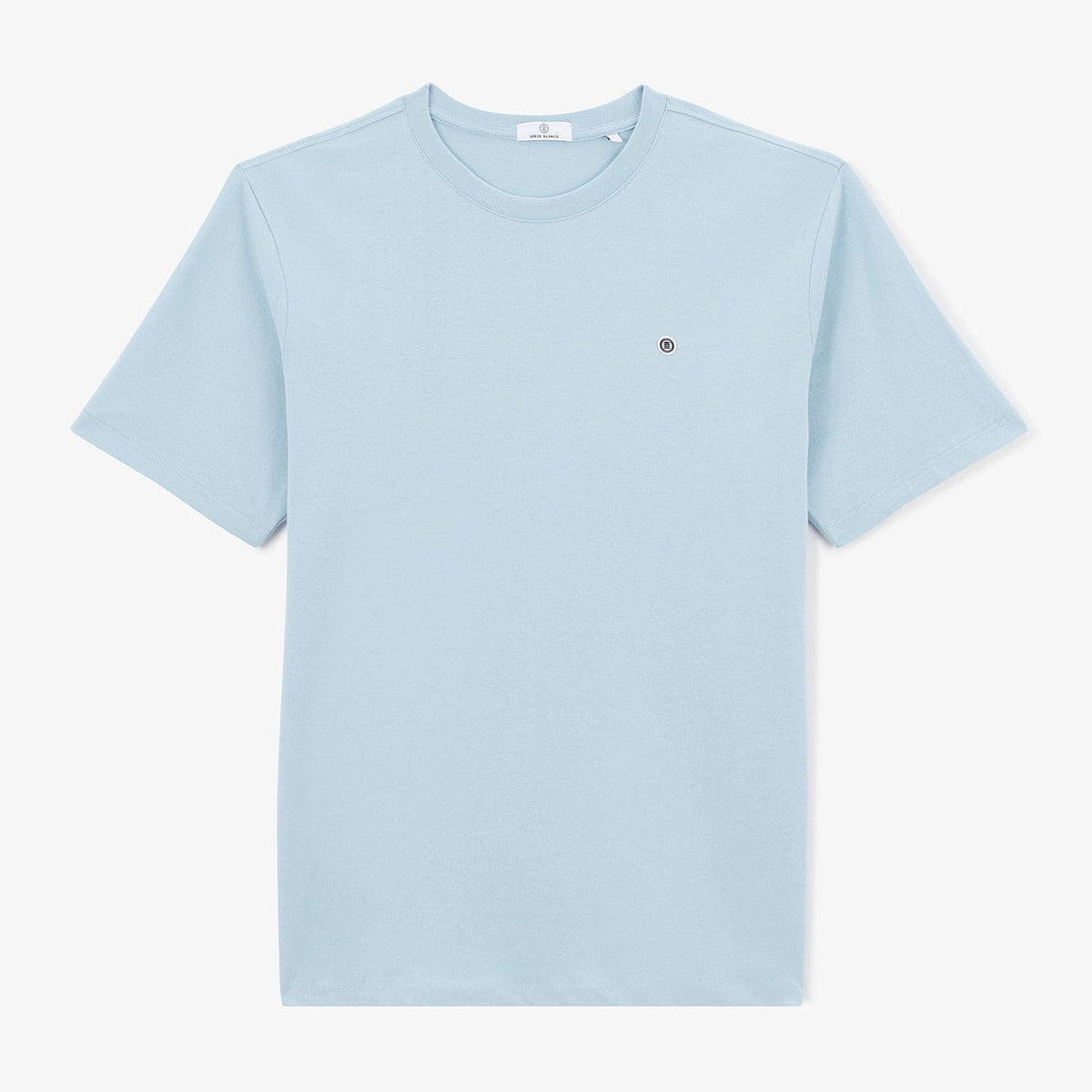 Théo round-neck T-shirts in sky blue cotton with back embroidery