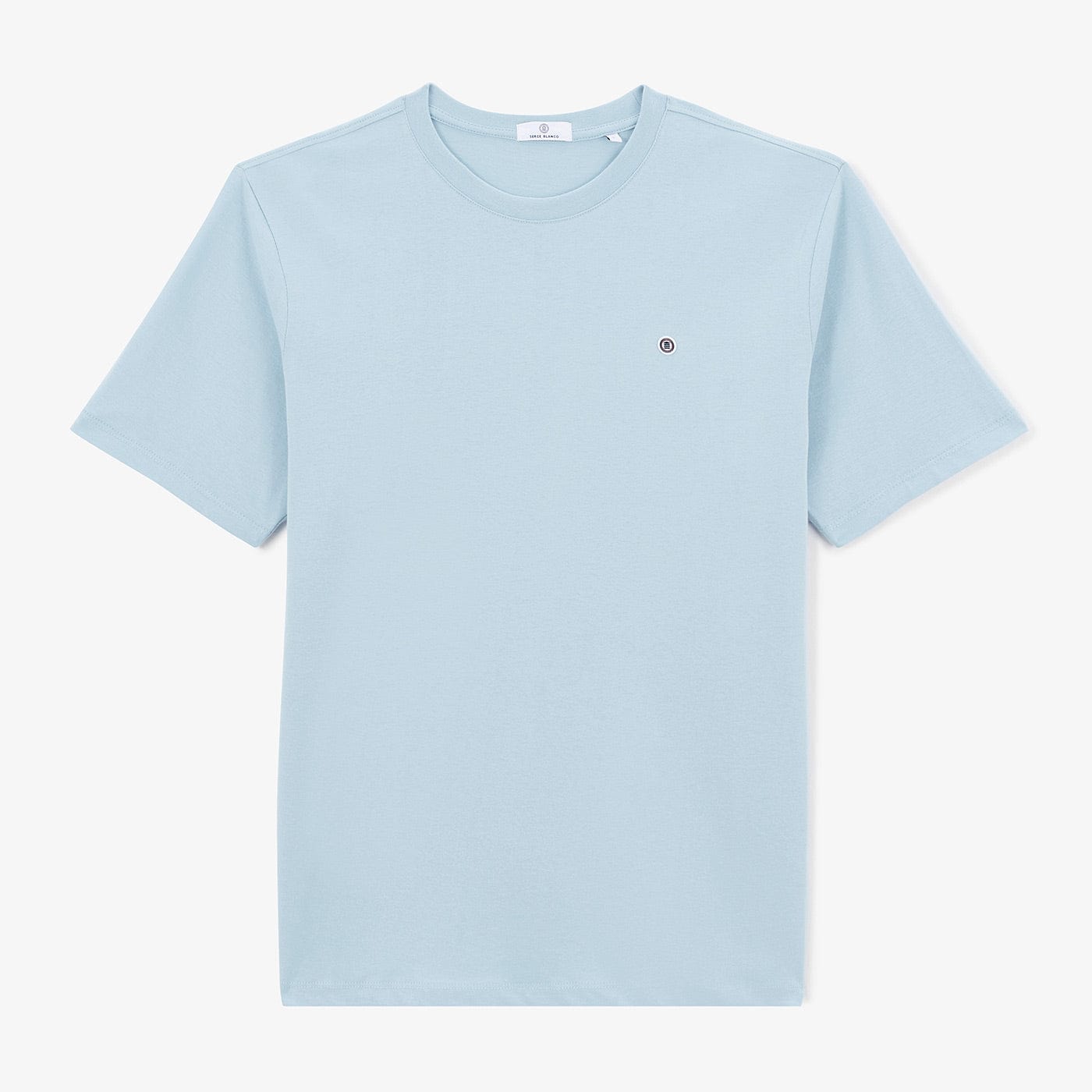 Théo round-neck T-shirts in sky blue cotton with back embroidery