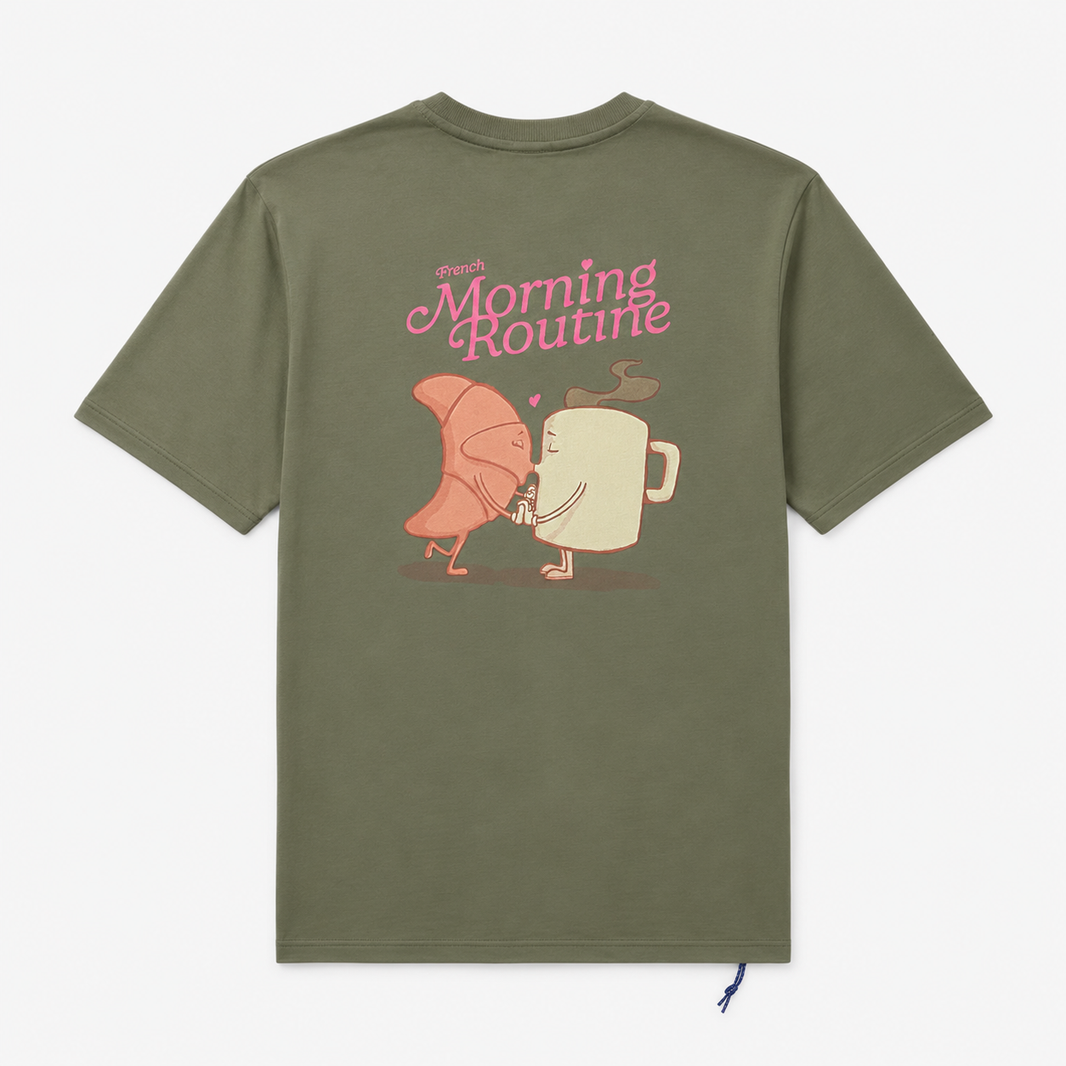 T-shirt Thor SBPLAY oversize imprimé French Morning Routine vert militaire