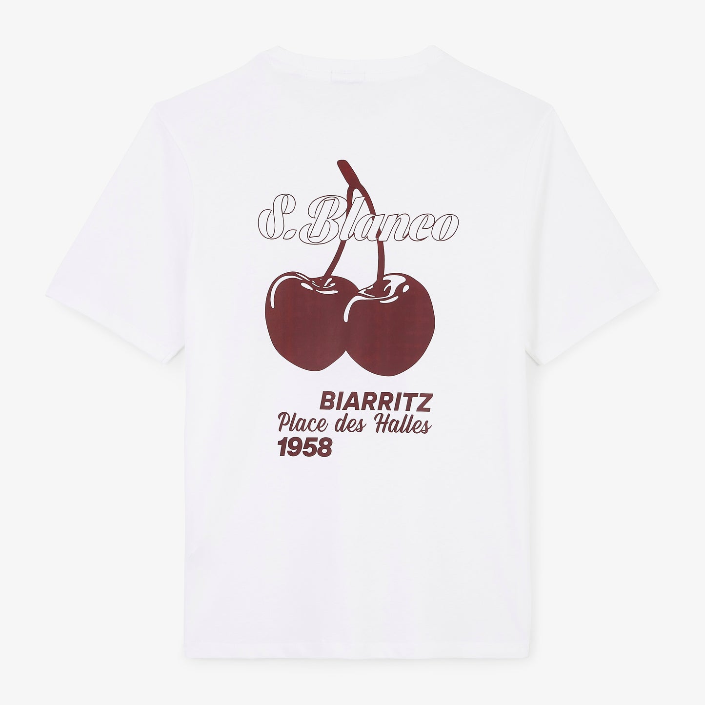 T-shirt manches courtes Théo imprimé dos Biarritz Cerises blanc