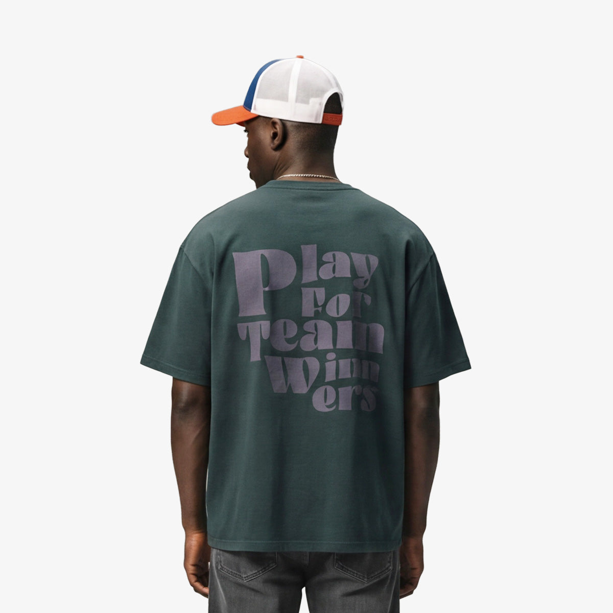 T-shirt col rond en jersey de coton gris carbone imprimé dos