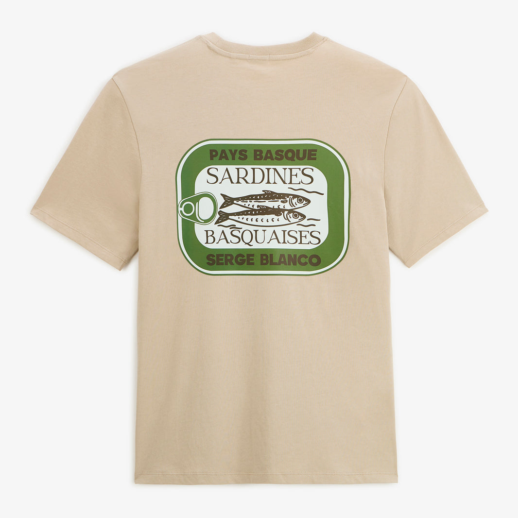 T-shirt manches courtes Théo imprimé dos Sardines Basquaises beige travertin
