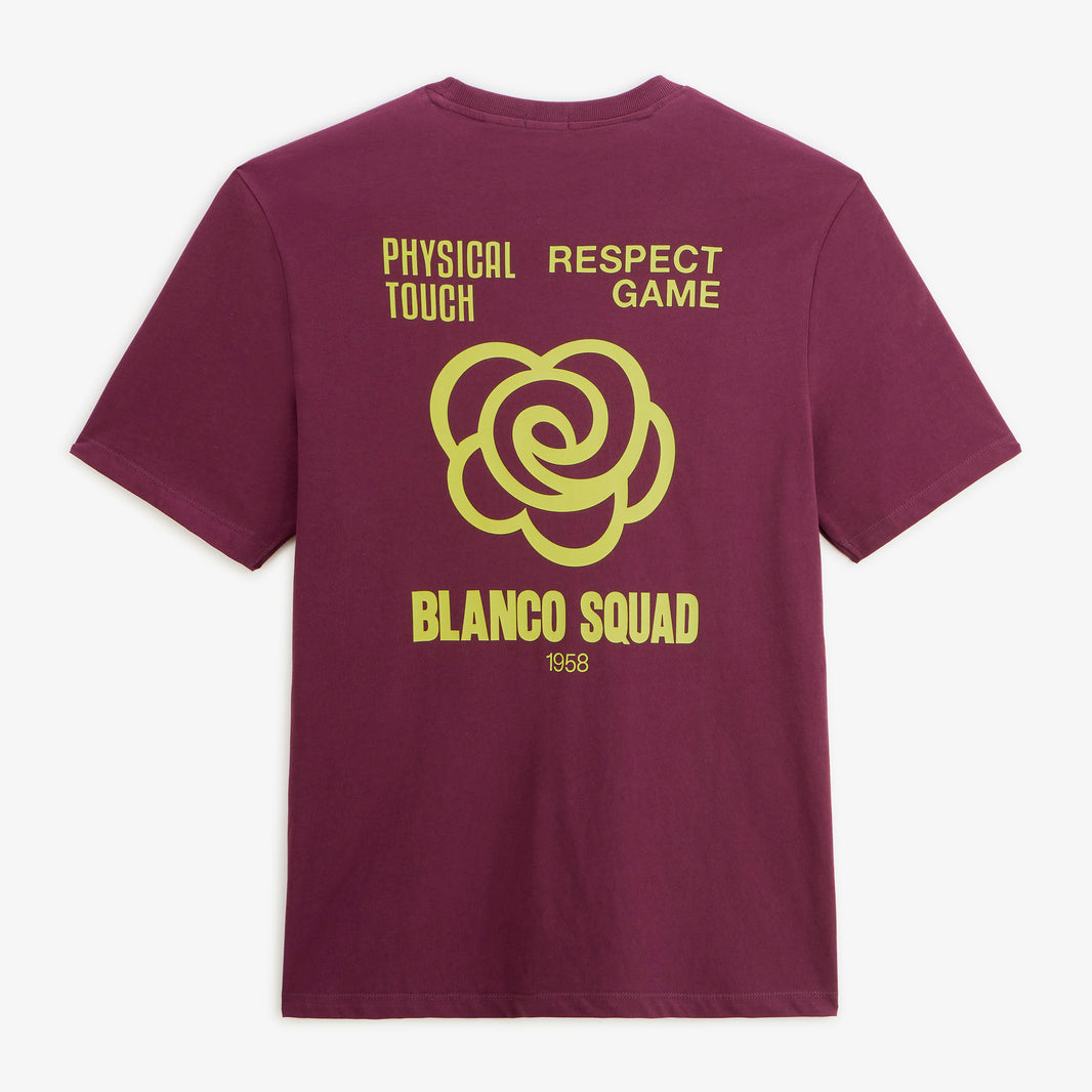 T-shirt manches courtes coton imprimé dos BLANCO SQUAD rouge vigne