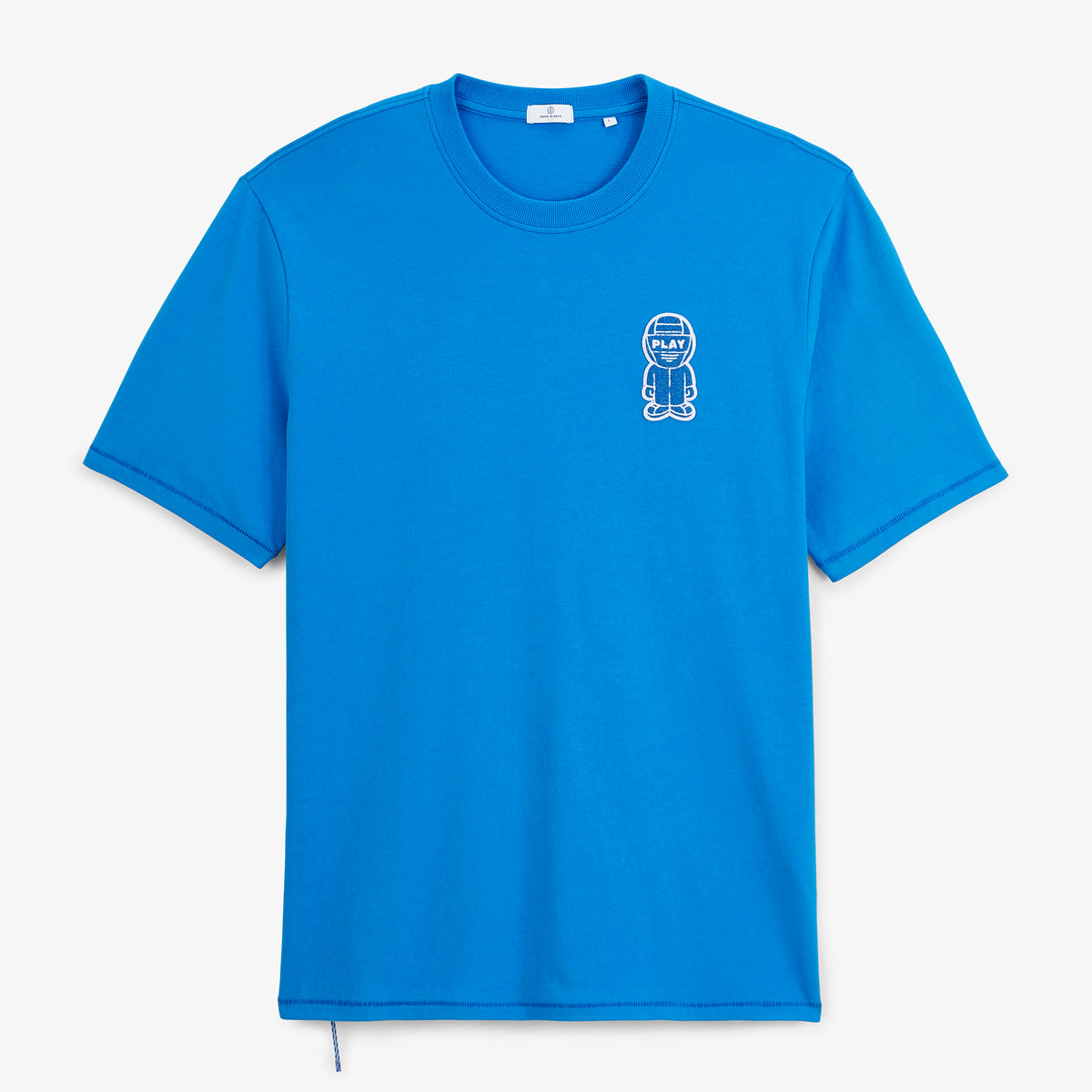 T-shirt manches courtes col rond Théo badge bouclette bleu