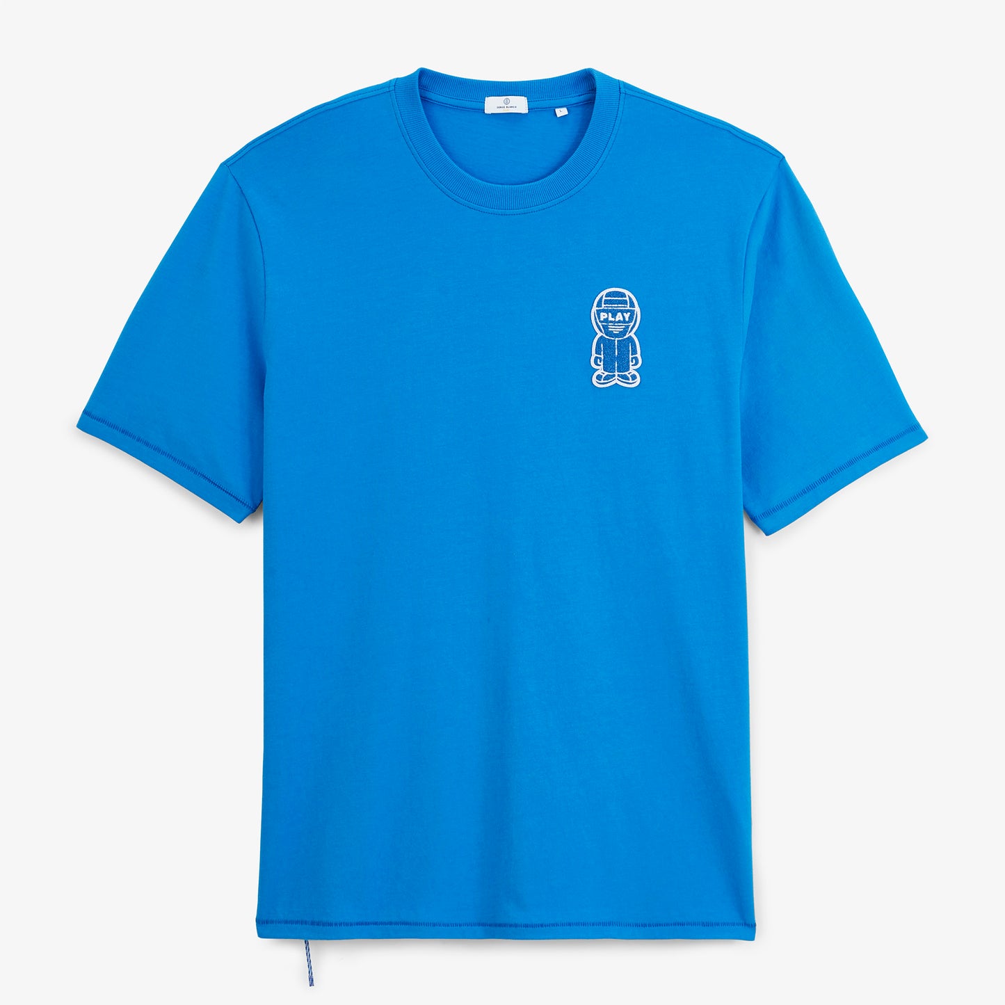 T-shirt manches courtes col rond Théo badge bouclette bleu