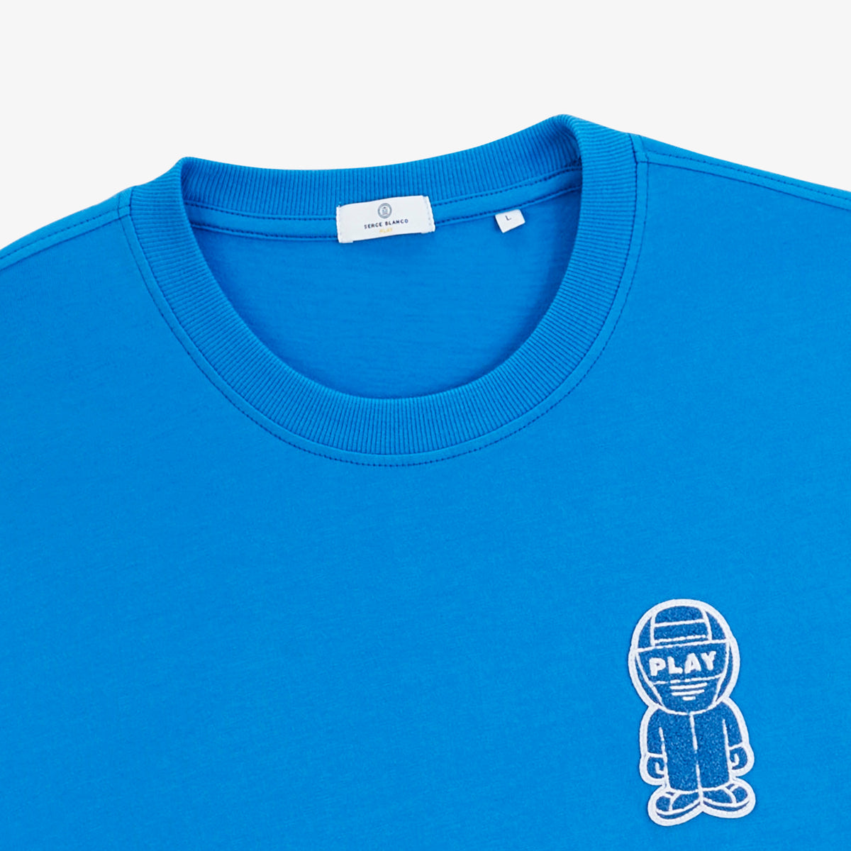 T-shirt manches courtes col rond Théo badge bouclette bleu