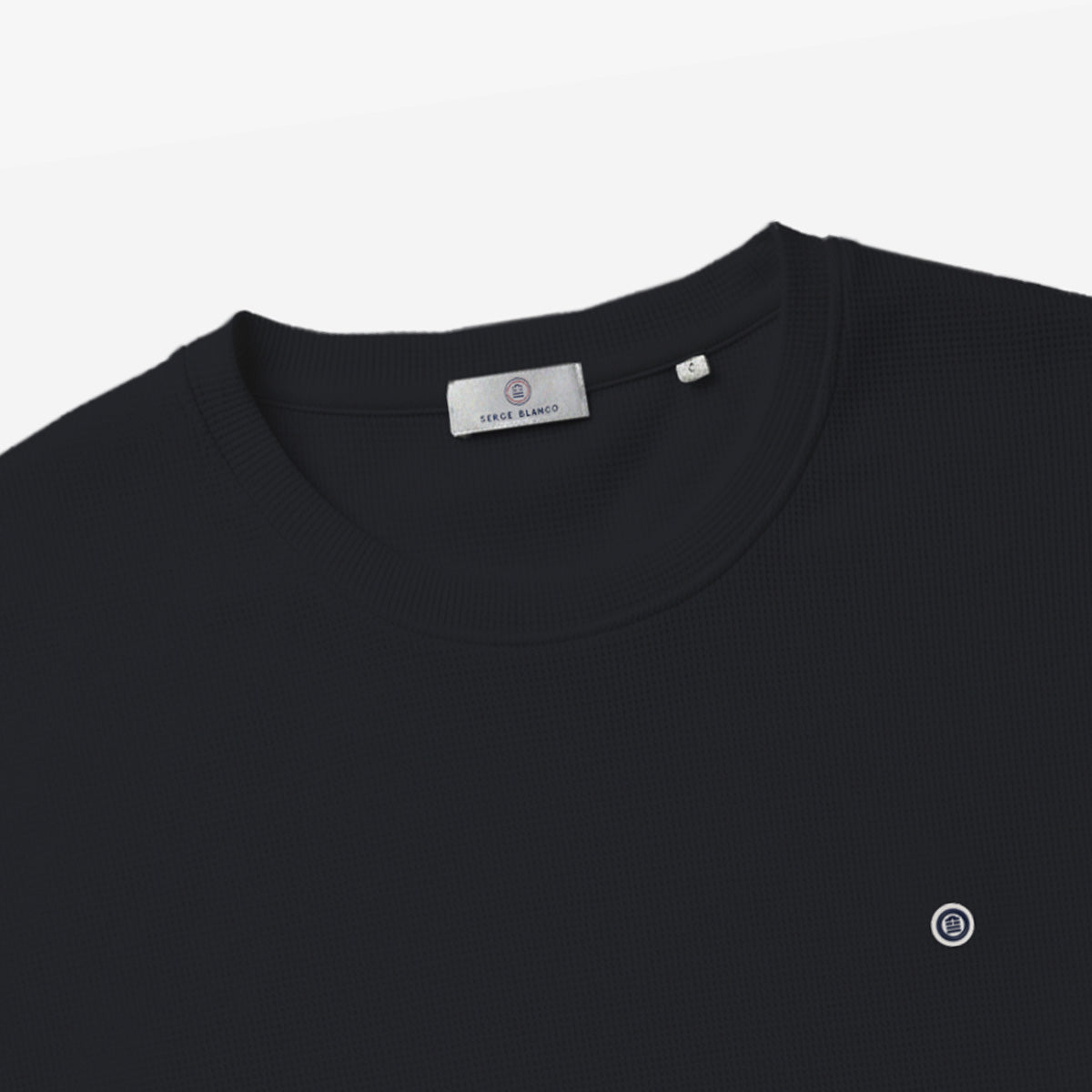 T-shirt col rond en coton gaufré Théo bleu marine