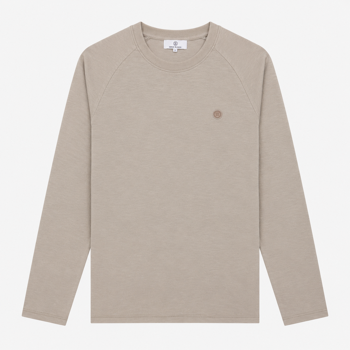 T-shirt manches longues col rond coton beige travertin