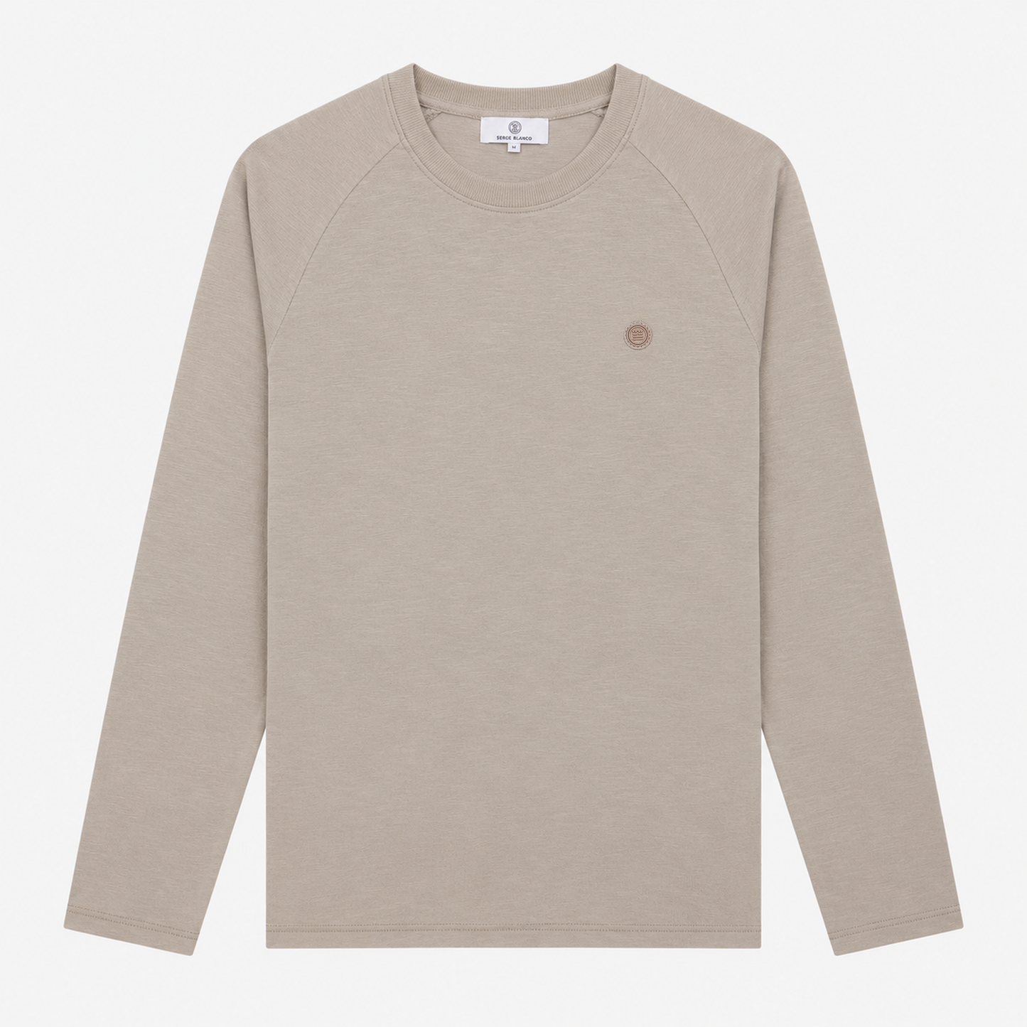 T-shirt manches longues col rond coton beige travertin