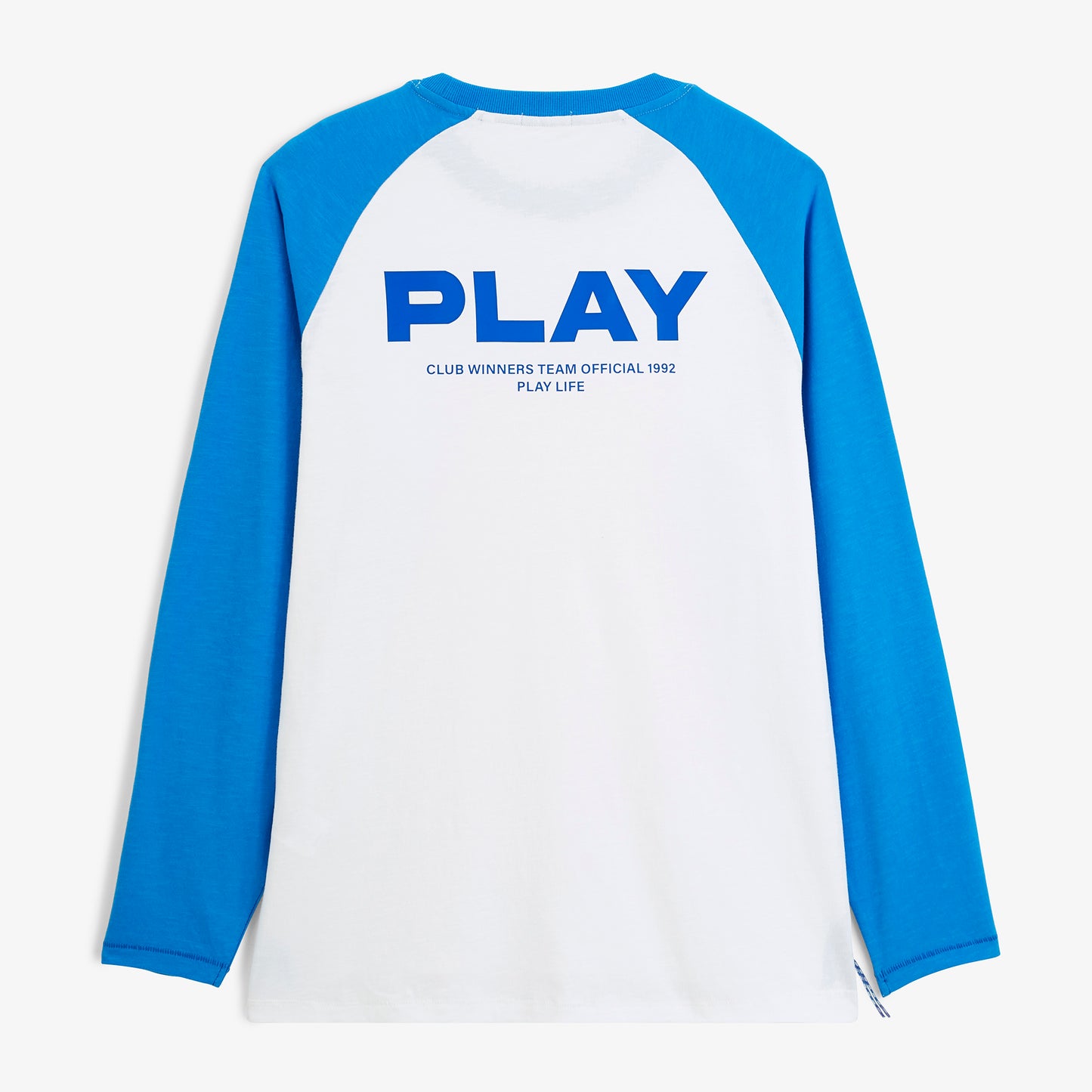 T-shirt manches longues col rond imprimé Play blanc et bleu roi
