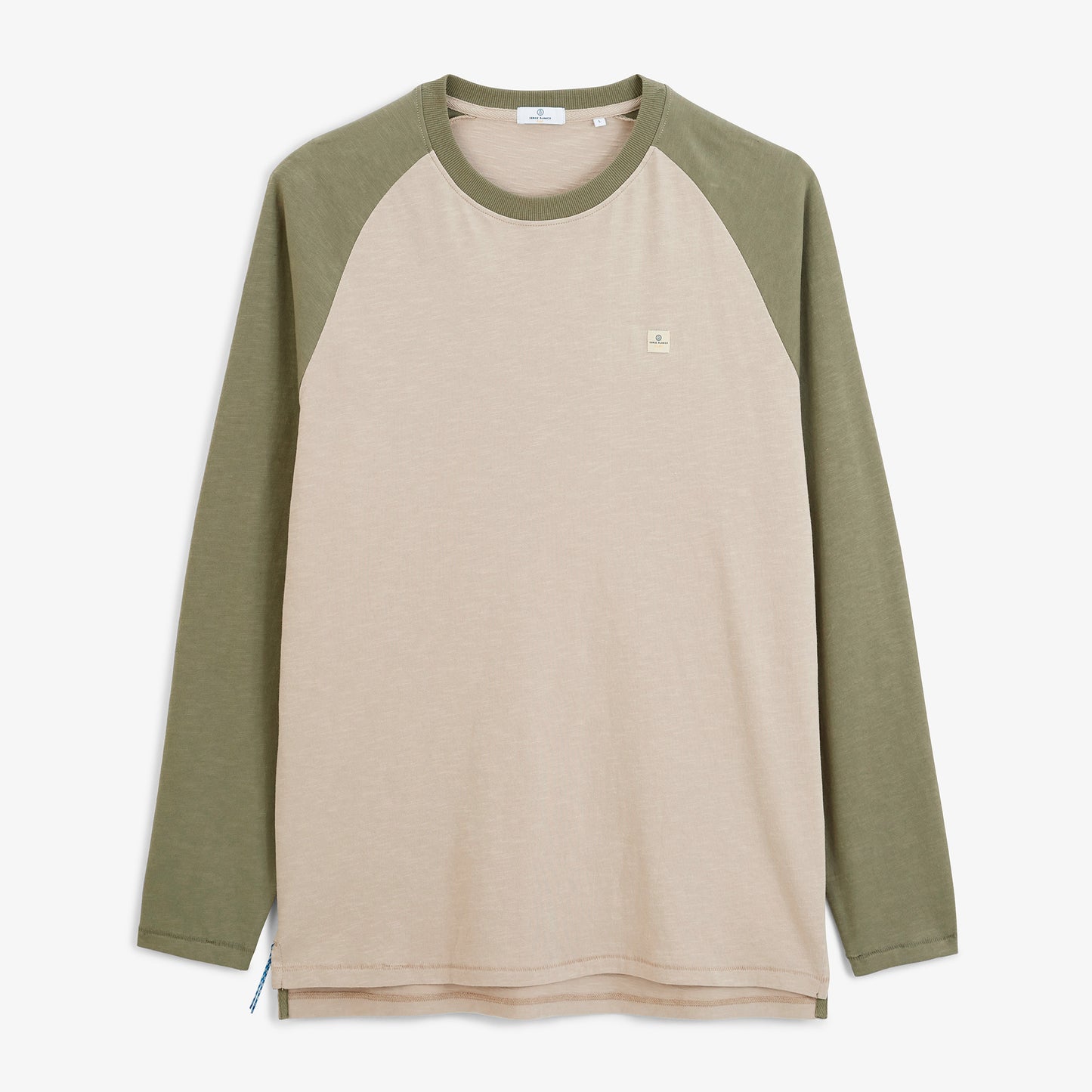 T-shirt manches longues col rond coton imprimé Play beige et kaki