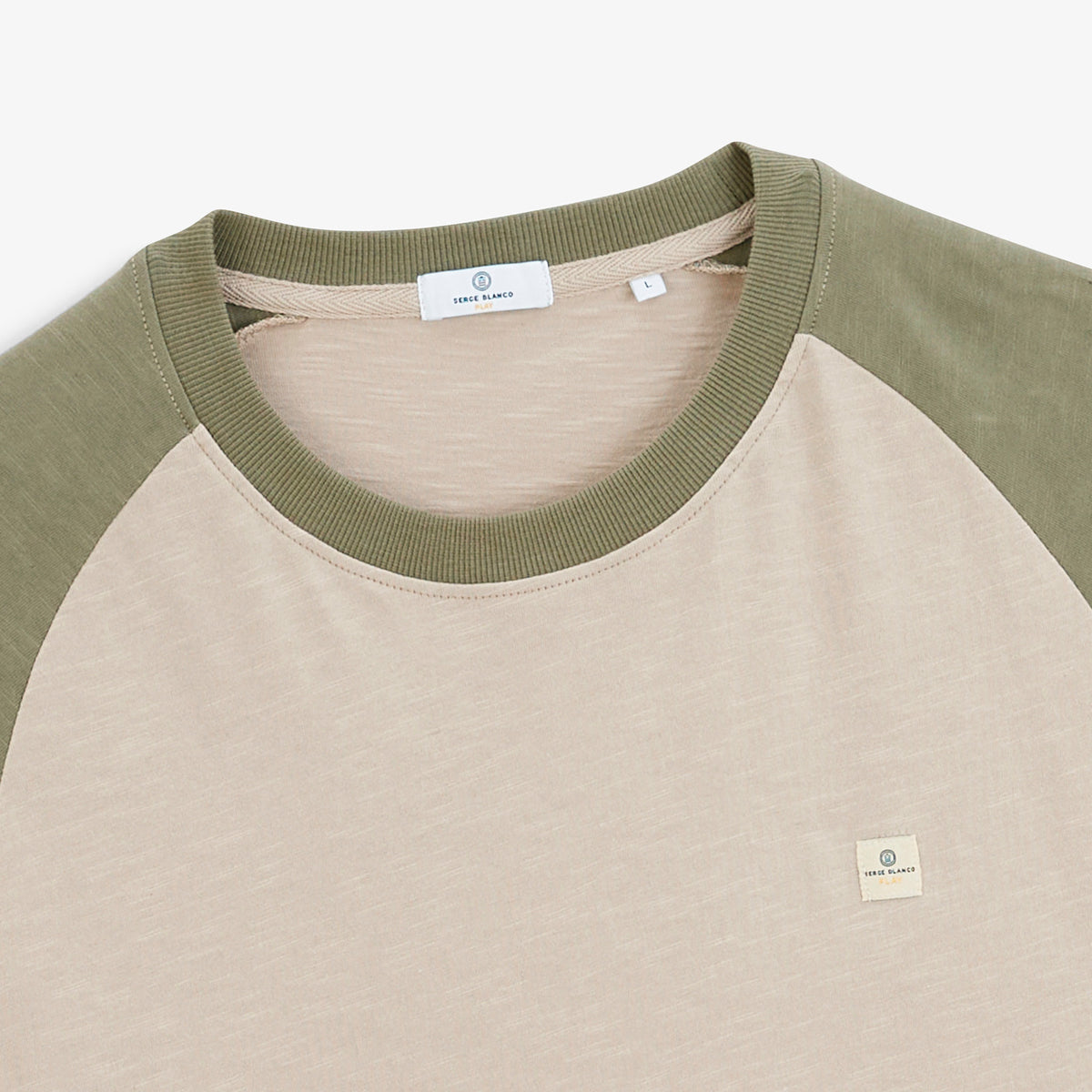 T-shirt manches longues col rond coton imprimé Play beige et kaki