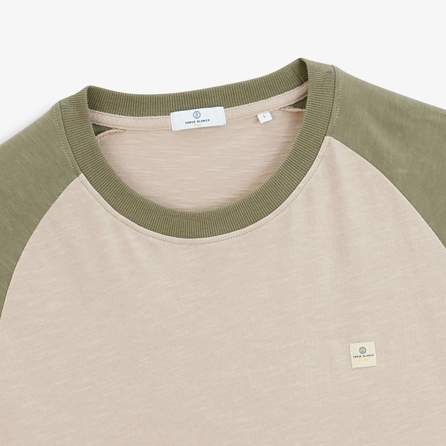 T-shirt manches longues col rond coton imprimé Play beige et kaki