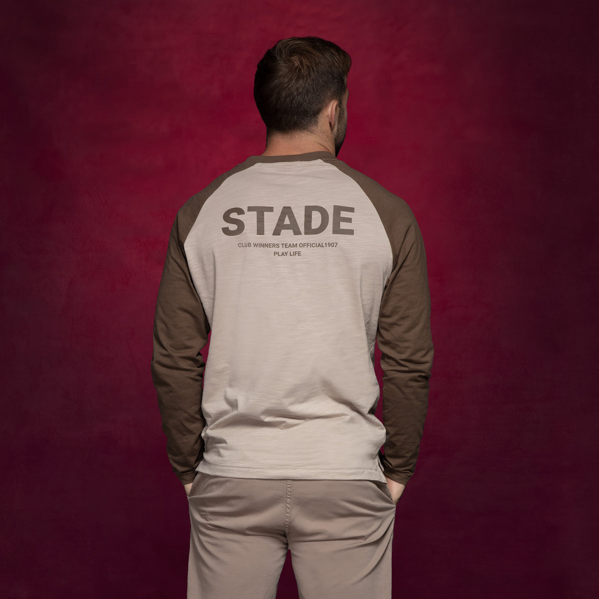 Maglietta a maniche lunghe in cotone con maniche raglan marrone dello Stade Toulousain