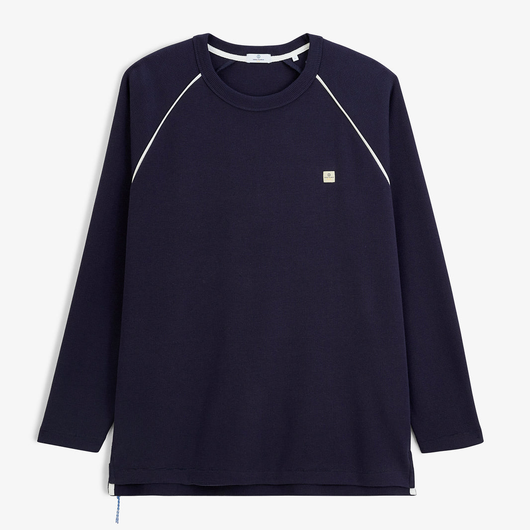 T-shirt manches longues col rond coton gaufré bleu marine SBPLAY