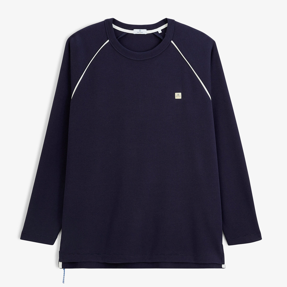 T-shirt manches longues col rond coton gaufré bleu marine SBPLAY