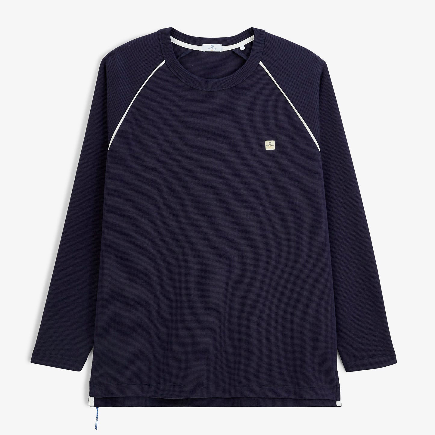 T-shirt manches longues col rond coton gaufré bleu marine SBPLAY