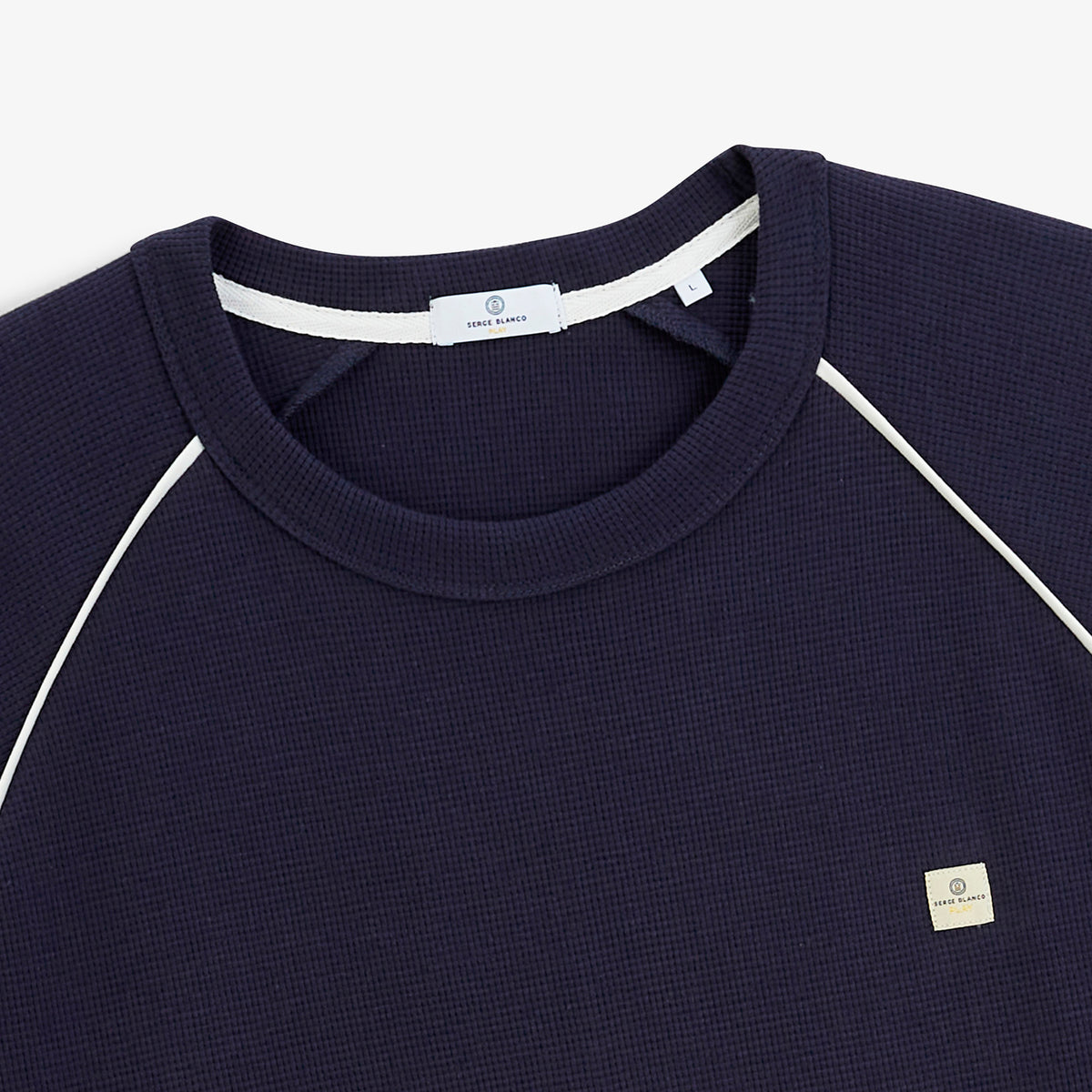 T-shirt manches longues col rond coton gaufré bleu marine SBPLAY