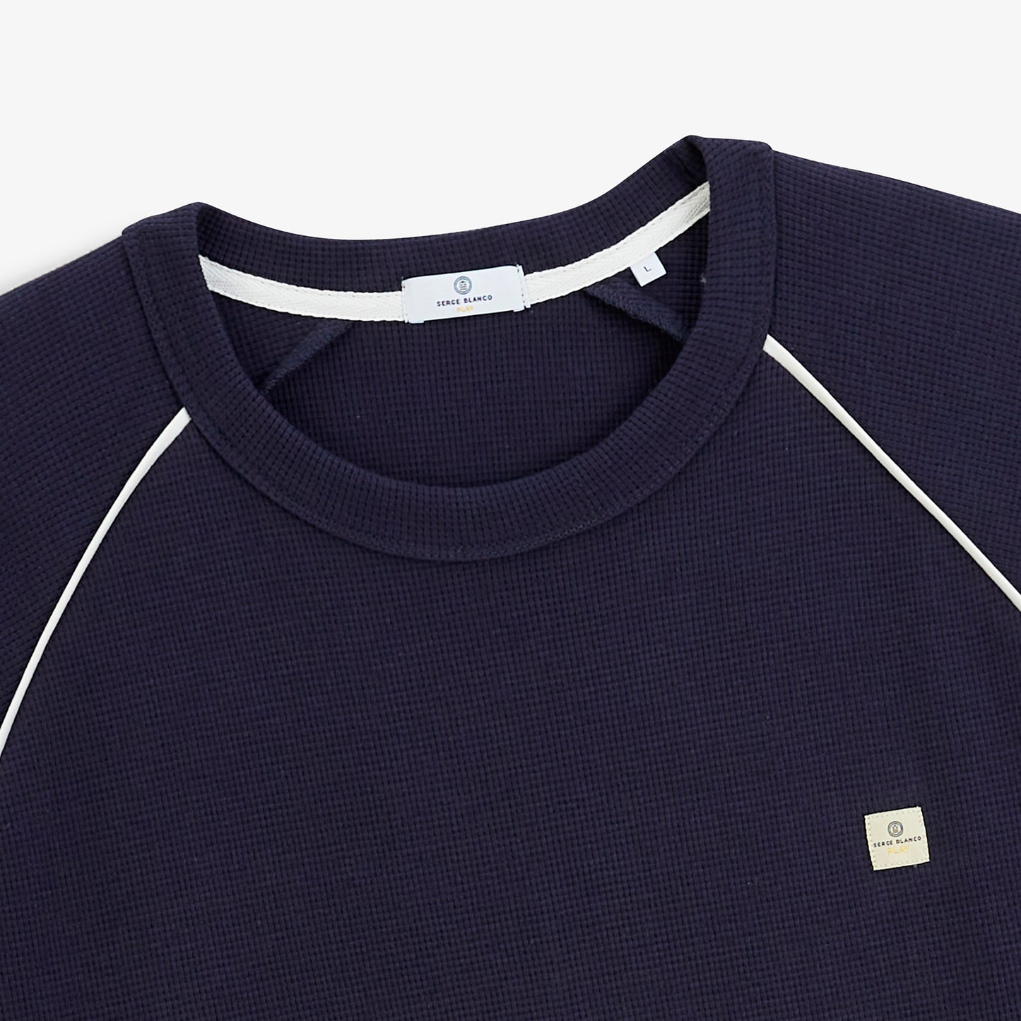 T-shirt manches longues col rond coton gaufré bleu marine SBPLAY