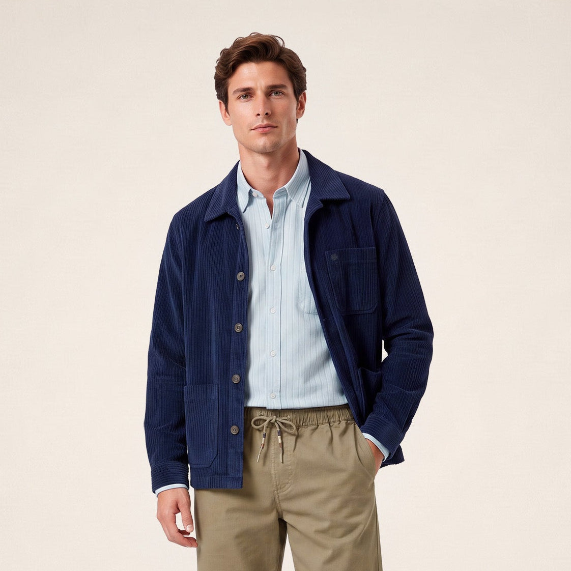 Veste worker Wael velours côtelé bleu marine