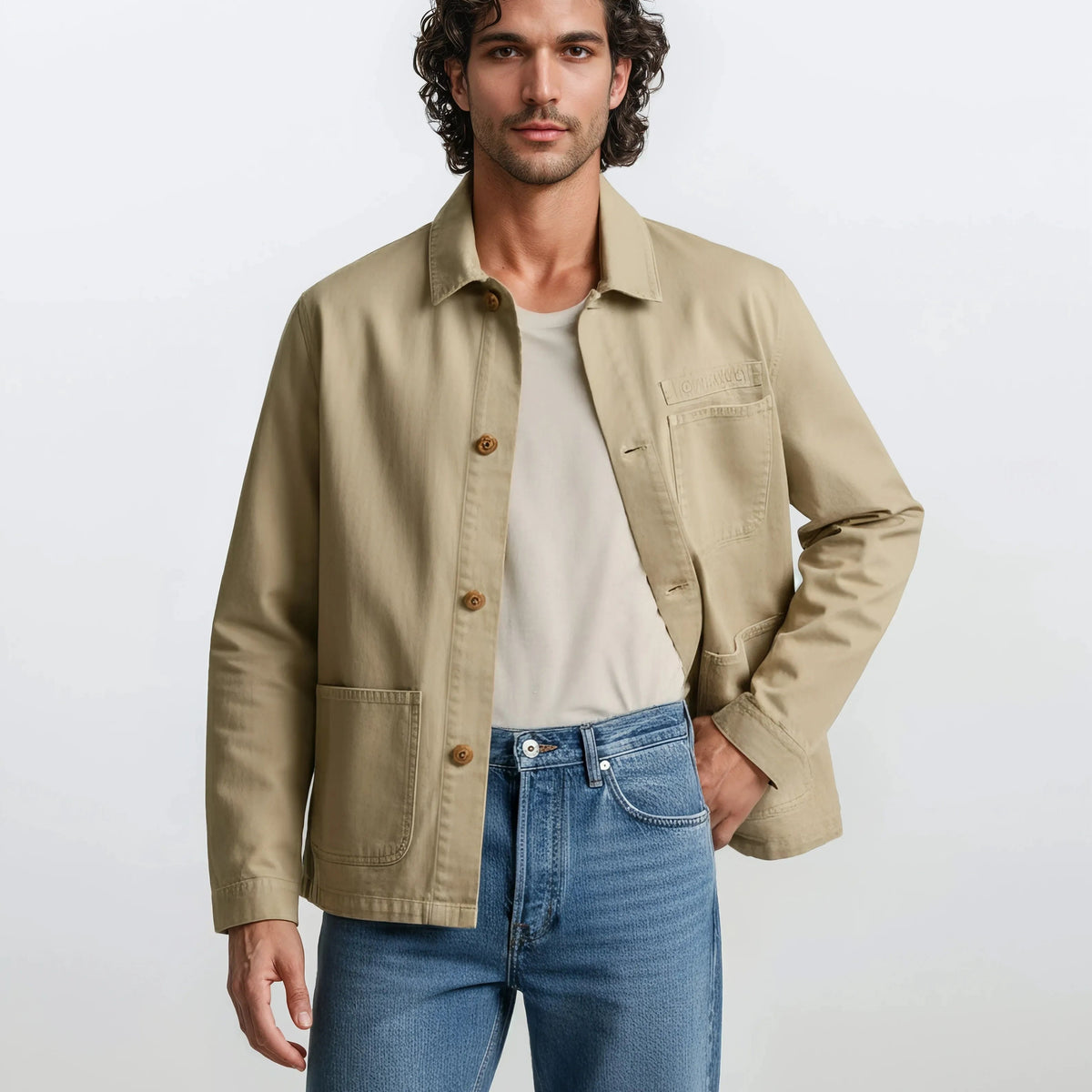 Veste worker Wendel en coton beige homme serge blanco