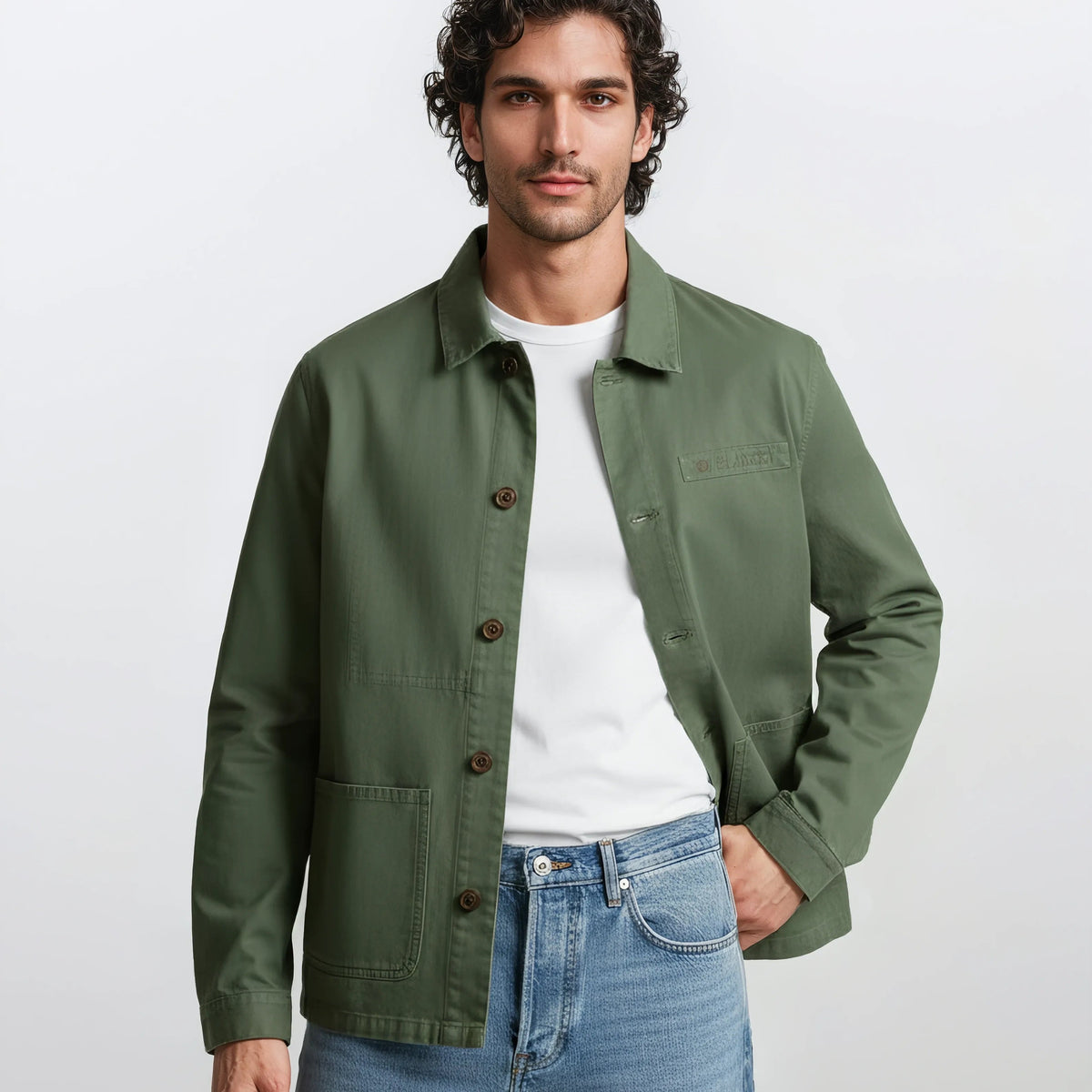 Veste worker Wendel en coton vert kaki homme serge blanco