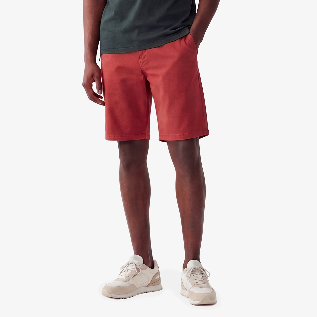 Bermuda 200 coupe droite en coton stretch orange rouille