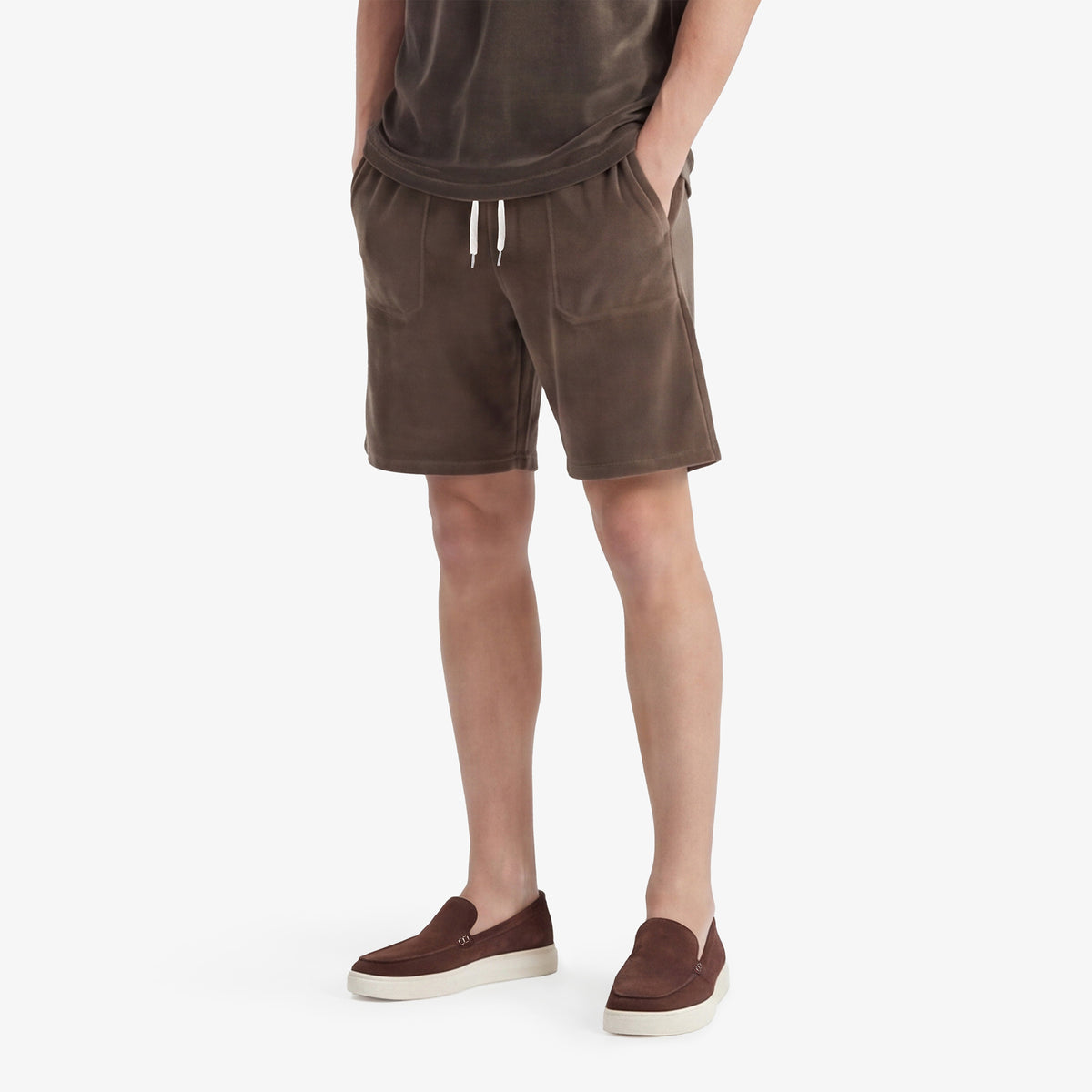 Bermudashorts aus Frottee mit elastischem Bund in Lehmbraun