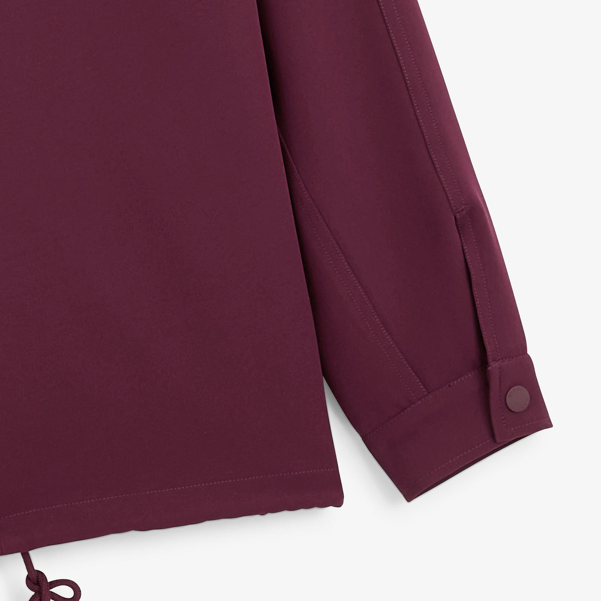 Détail du poignet boutonné et du bas du blouson Wayne Funky Animals rouge vigne.