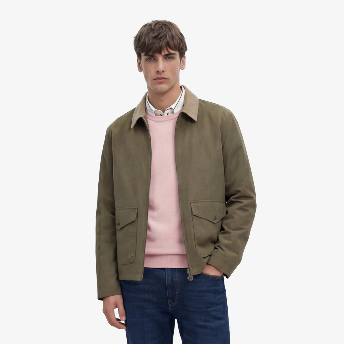 Darlington Jacket with a khaki green velvet collar