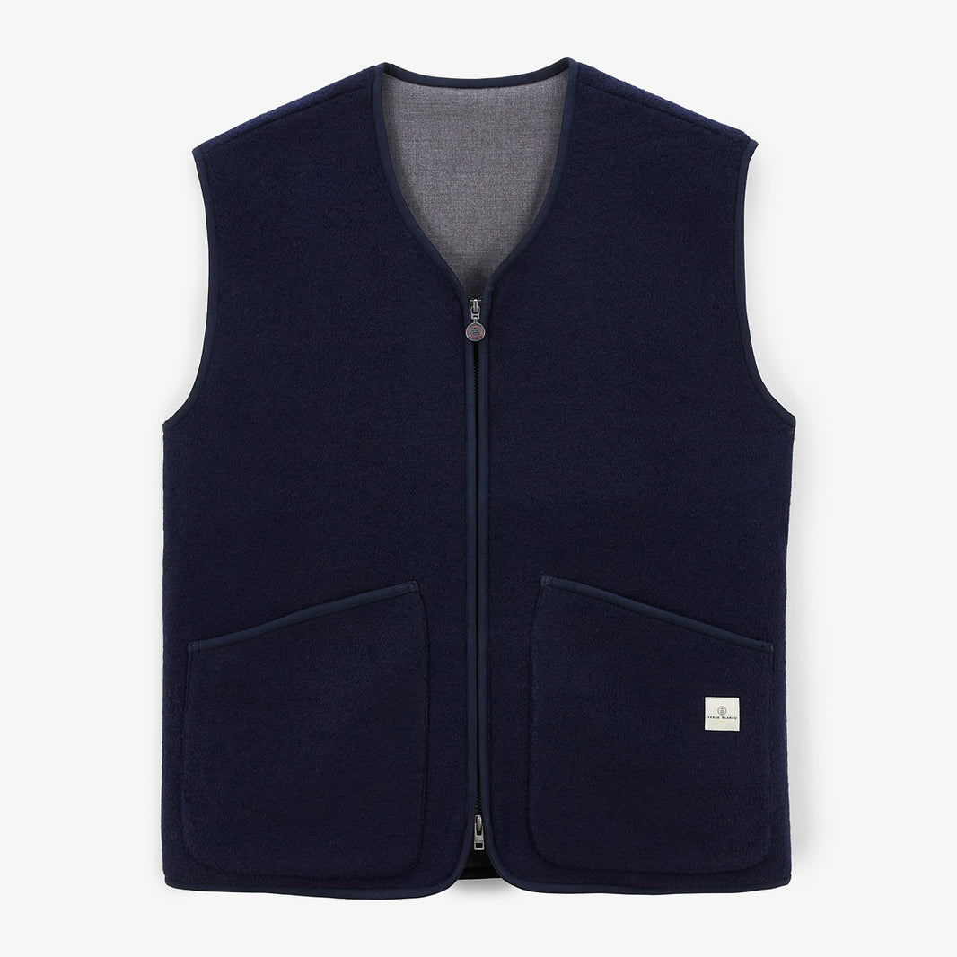 Dark Navy Blue Sleeveless Fleece Jacket Worker PLAY Men's SERGE BLANCO