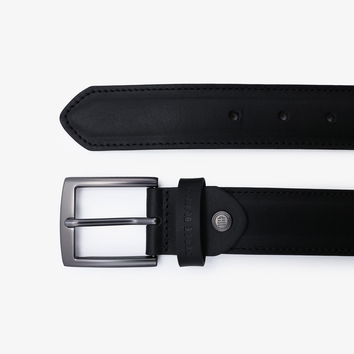 Cintura in pelle con cuciture tono su tono nere da uomo SERGE BLANCO