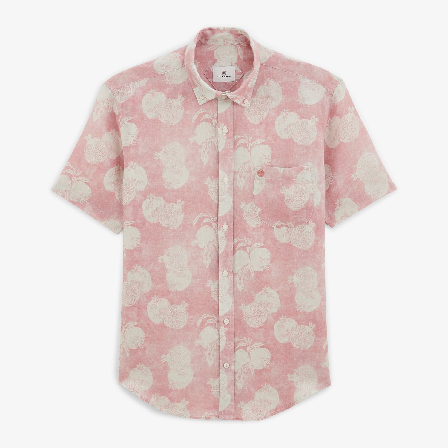 Chemise Carl en lin motif grenade rose-blanche homme Serge Blanco