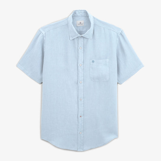 Chemise Charles Manches Courtes Bleu Ciel En Lin Homme SERGE BLANCO