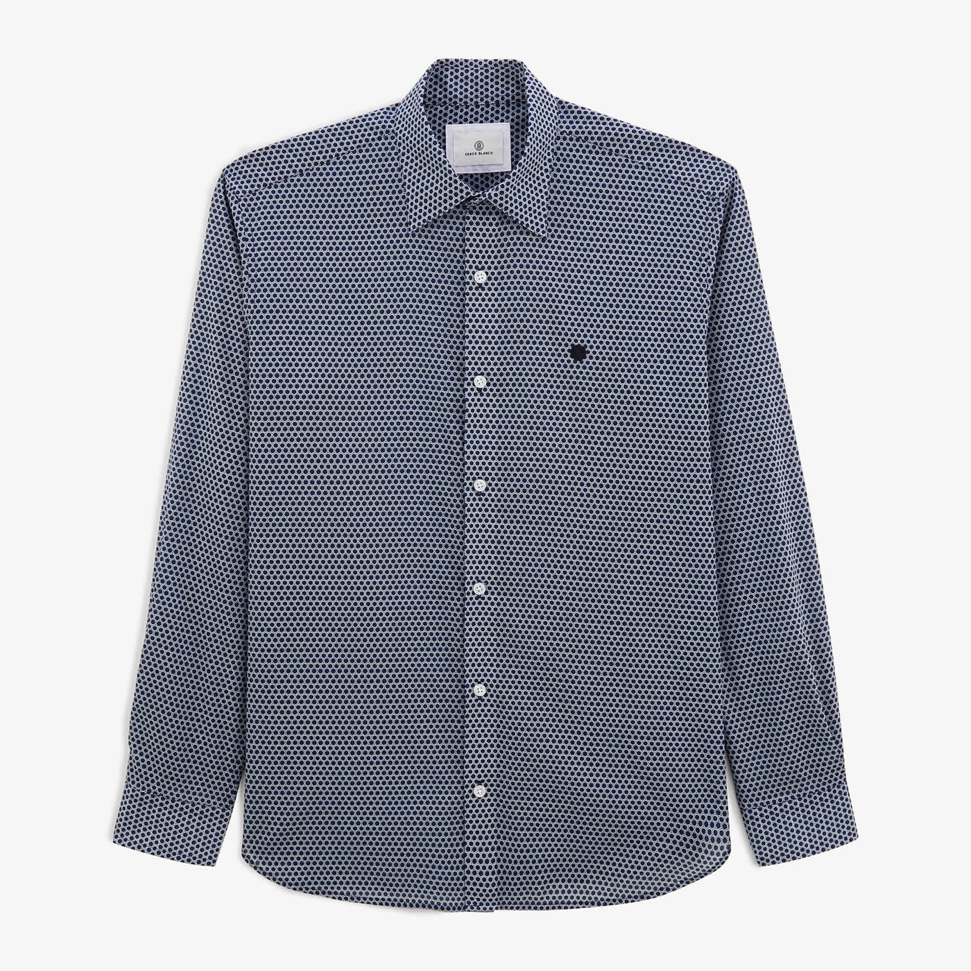 Chemise Charles Manches Longues En Coton Bleu Dark Navy Homme SERGE BLANCO