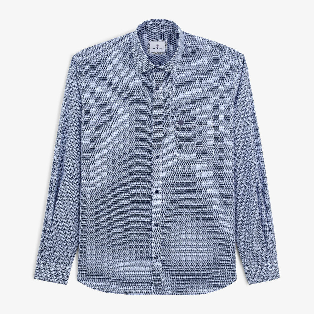 Chemise Charles Manches Longues En Coton Bleue Motifs Homme SERGE BLANCO