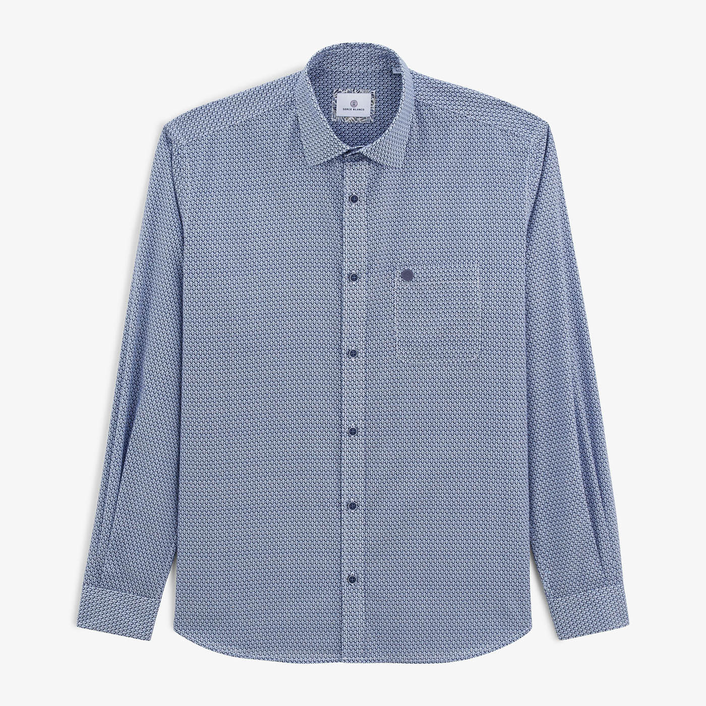 Chemise Charles Manches Longues En Coton Bleue Motifs Homme SERGE BLANCO