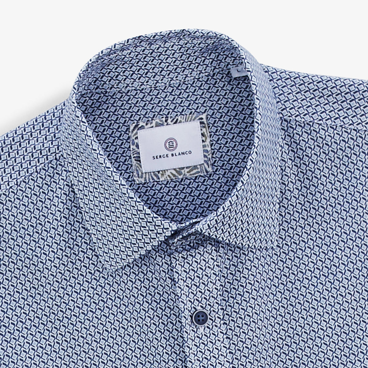 Chemise Charles Manches Longues En Coton Bleue Motifs Homme SERGE BLANCO