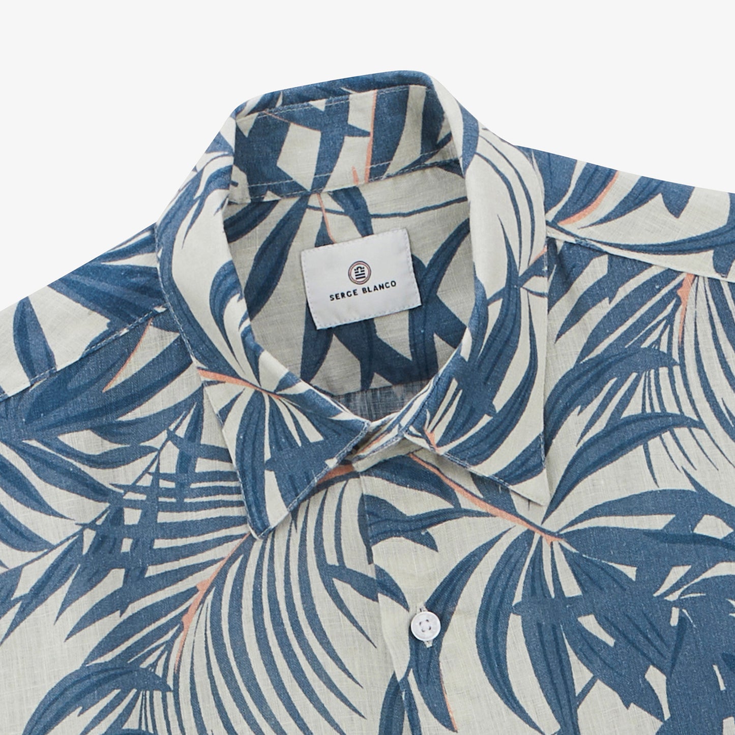 Chemise Charles Manches Longues En Lin Bleu Denim Motifs Feuilles Homme SERGE BLANCO