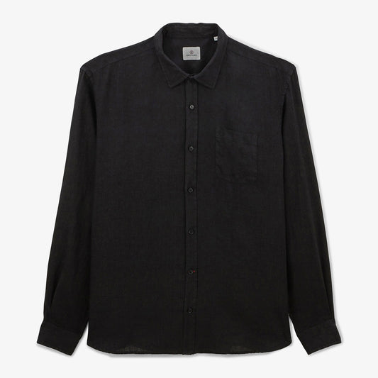 Chemise Charles Manches Longues En Lin Noire Homme SERGE BLANCO