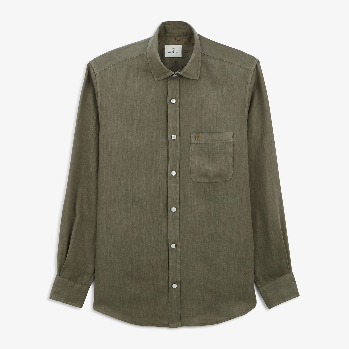 Chemise Charles Manches Longues En Lin Vert Militaire Homme SERGE BLANCO