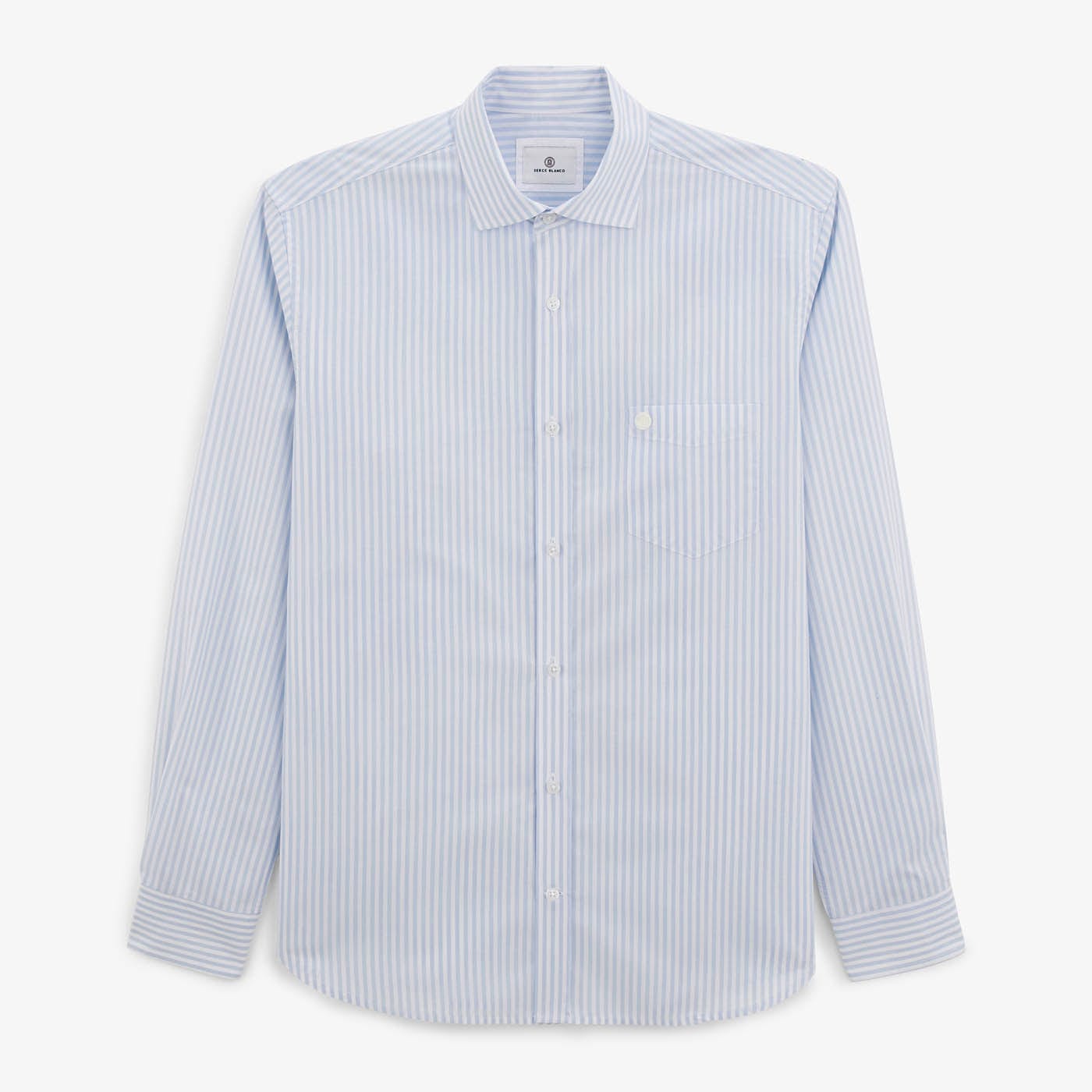 Chemise Charles Manches Longues Homme En Coton Bleu Ciel A Rayures SERGE BLANCO