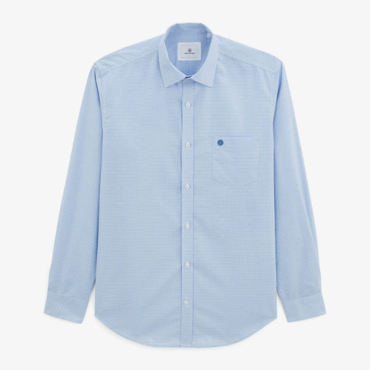 Chemise Clément En Coton Manches Longues Bleue A Carreaux Vichy Homme SERGE BLANCO