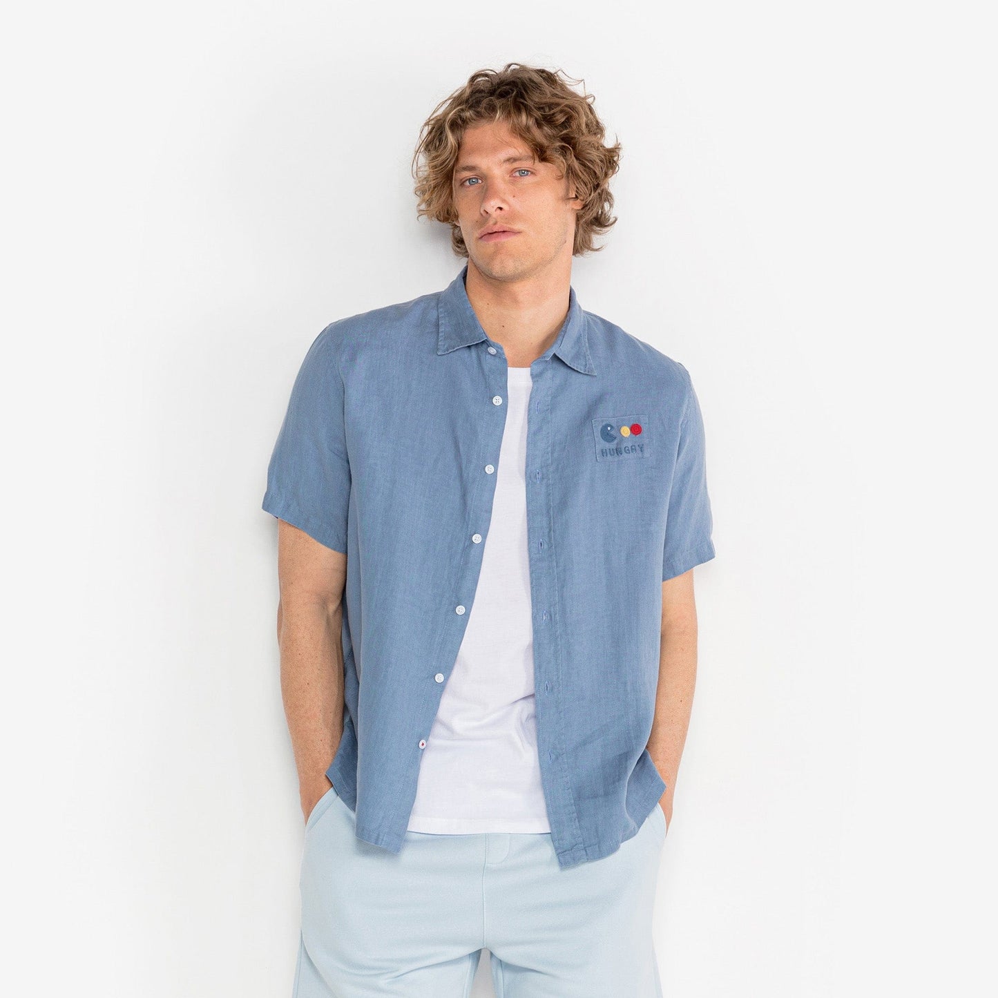 Chemise Clovis Manches Courtes En Lin Bleu Nuage Arcade SERGE BLANCO