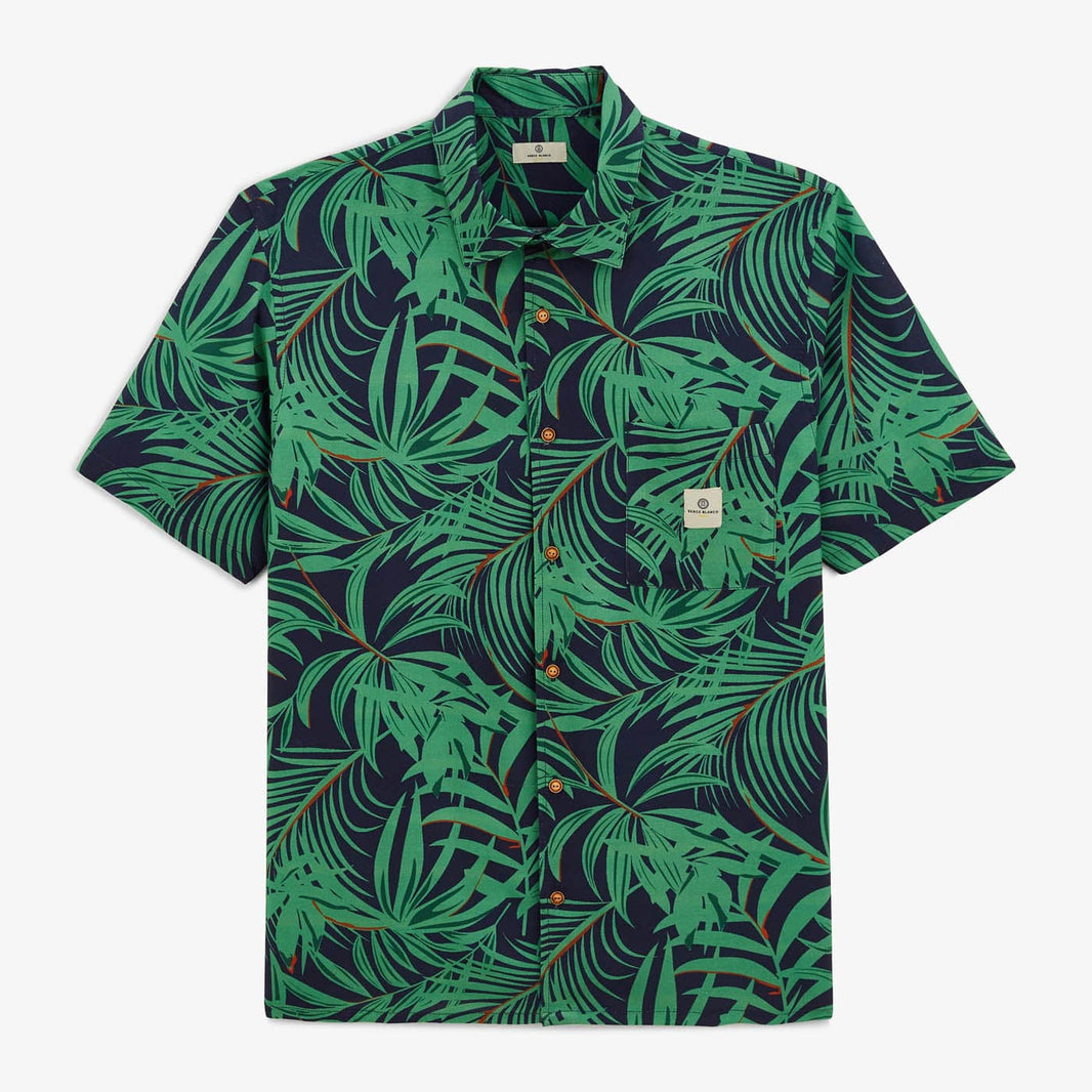 Camisa Clovis de manga corta verde menta con estampado de hojas para hombre de SERGE BLANCO