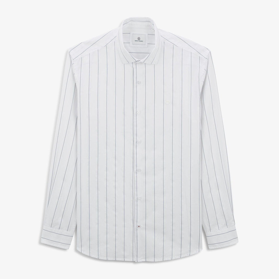 Camisa de algodón de manga larga para hombre, blanca a rayas SERGE BLANCO