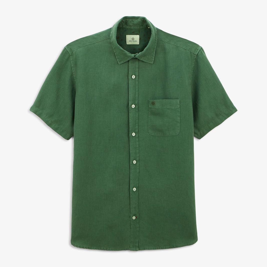 Men's Short-Sleeve Linen Shirt with Chest Pocket in Mint Green by SERGE BLANCO