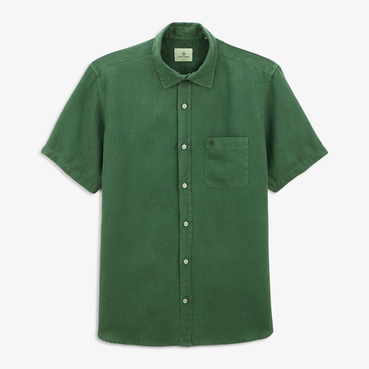 Chemise En Lin Manches Courtes Homme Poche Poitrine Vert Menthe SERGE BLANCO