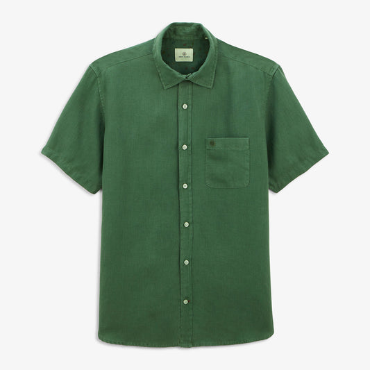 Chemise En Lin Manches Courtes Homme Poche Poitrine Vert Menthe SERGE BLANCO